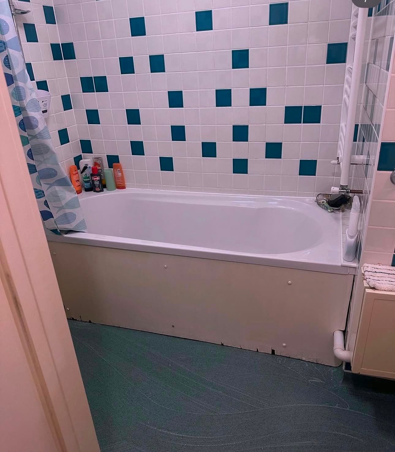 After — the same bathroom floor, cleared and washed