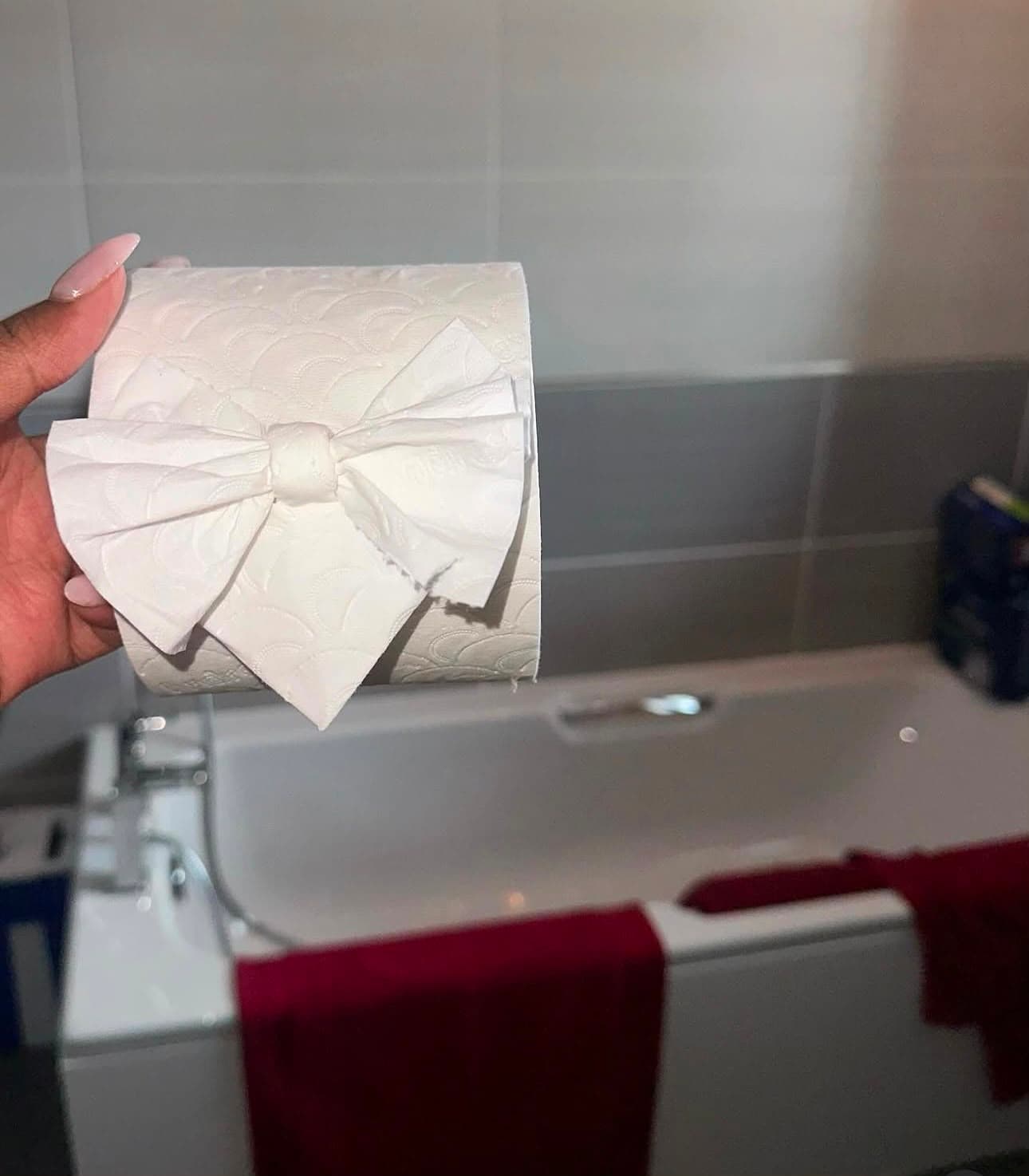 a toilet roll folded into a bow